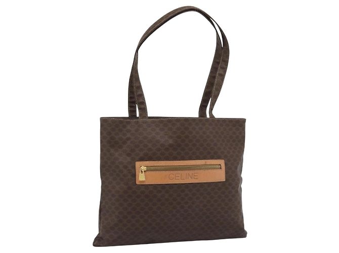 Céline CELINE Macadam Canvas Tote Bag PVC Leather Brown gold Auth 188332A Golden