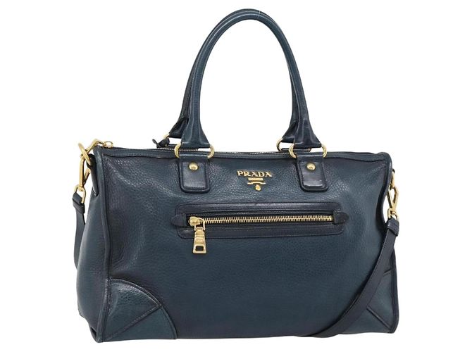 Borsa PRADA in Pelle 2way Blu Oro Auth 187288V D'oro