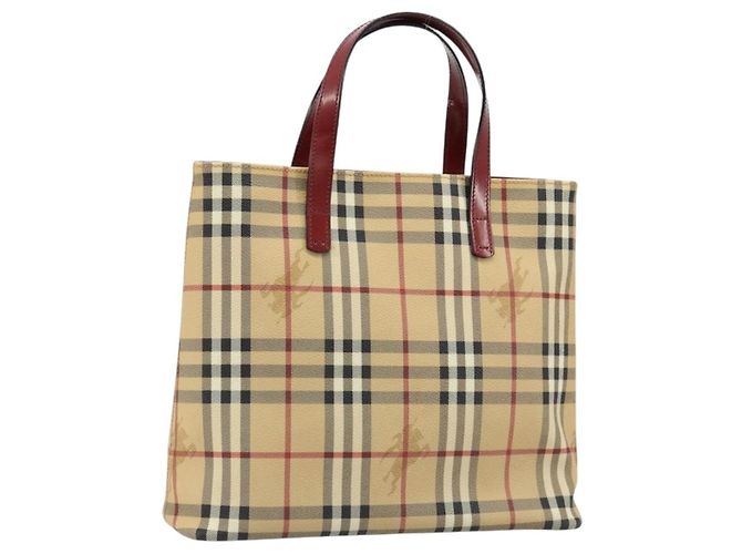 Bolsa Tote BURBERRY Nova Check em PVC e couro bege prata Auth 187812A