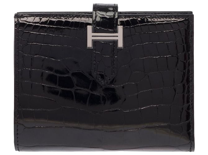 Béarn Hermès HERMES Bearn Exotic Leather Accessory Black - 103690