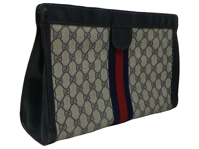 Pochette Gucci Monogram con Striscia Web Rosso Beige Blu scuro
