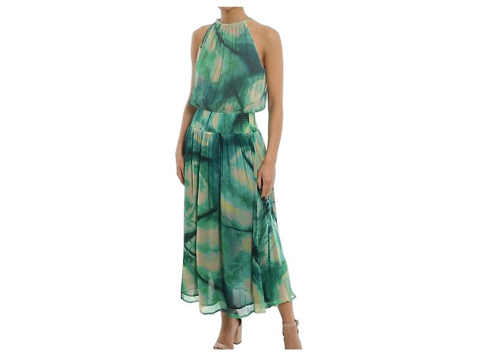 Pinko grünes Maxikleid mit Tie-Dye-Print Weiß Gelb