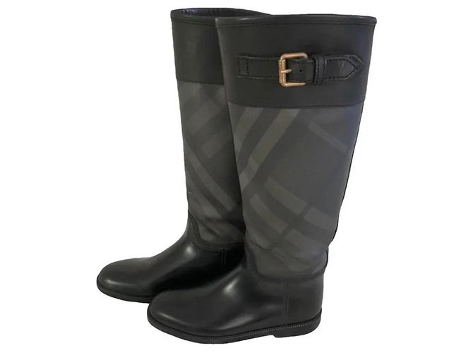 Burberry Nova Check Rubber Rain Boots - Black, Size 37