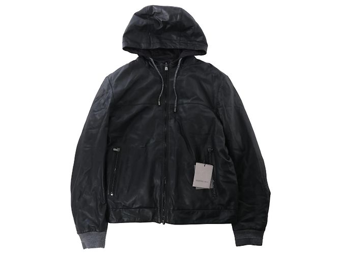 Corneliani Leather Double Side Jacket in Black, Size 50 IT