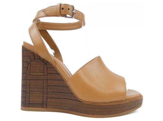Hermès Hermes Illustre95 Lammleder Sandalen Braun