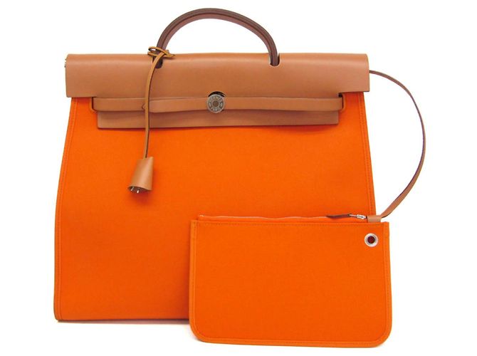 Hermès Bolsa Hermes Her Bag Zip MM Bege Laranja