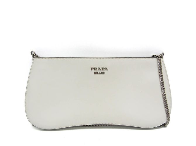 Clutch e bolsa de ombro de couro feminina Prada Sydney 1BF085 Branco