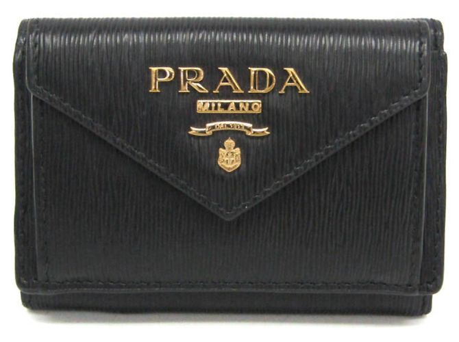 Prada VITELLO MOVE 1MH021 Ledergeldbörse für Damen Schwarz