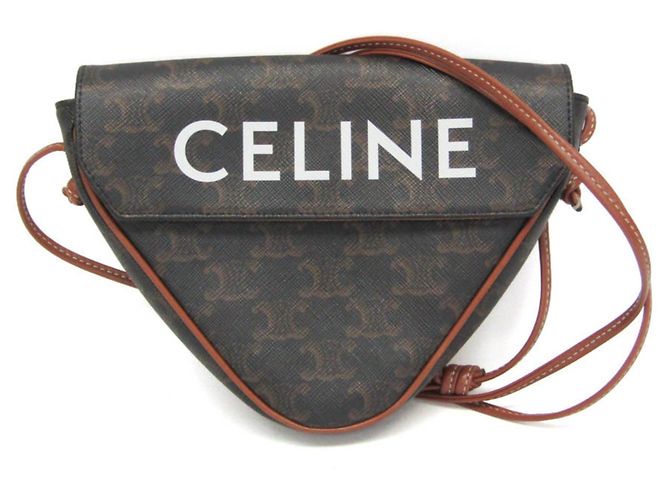 Céline Bolsa de Ombro Celine Triomphe Triangle Marrom Preto