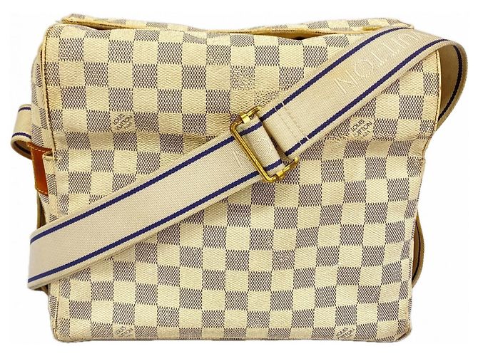 Borsa a tracolla Louis Vuitton Damier Azur Naviglio Bianco