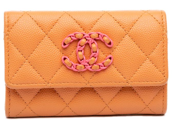 Chanel Orange Quilted Caviar 19 Flap Kartenetui