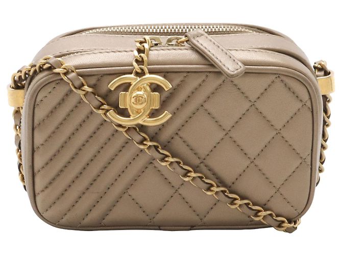 Borsa a tracolla Chanel Gold Mini Quilted Lambskin Coco Boy D'oro