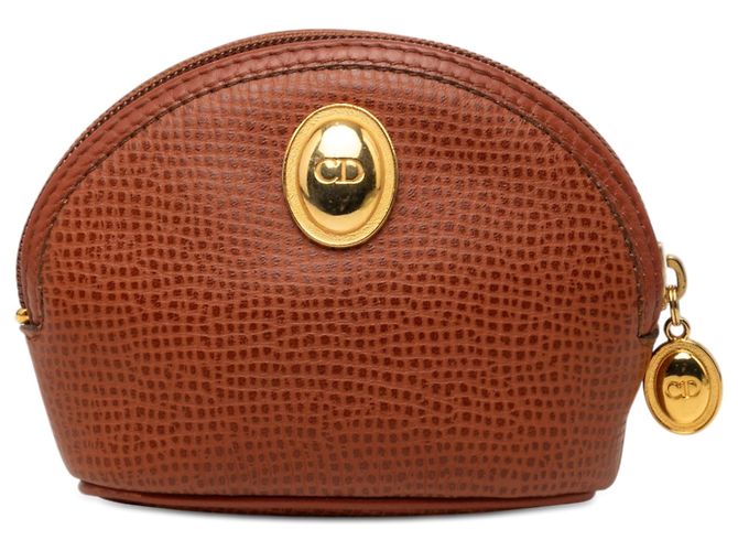 Porta-moedas Dior em couro granulado marrom com logotipo CD