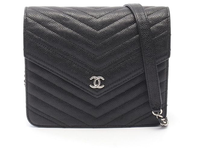 Bolsa de Ombro Chanel Chevron V-Stitch Preto