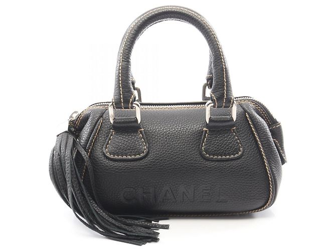 Borsa Chanel nera in pelle di vitello granulata Nero