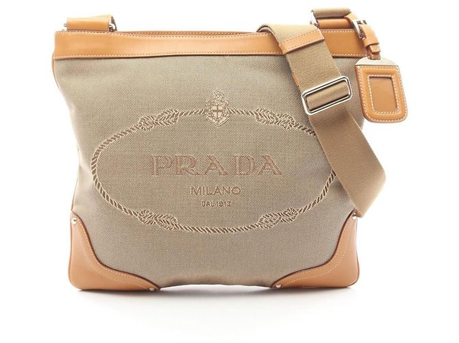 Bolsa de ombro PRADA LOGO JACQUARD Marrom Bege