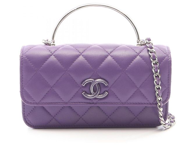 Mini bolsa de ombro com alça de mão Matelassé Chanel Roxo