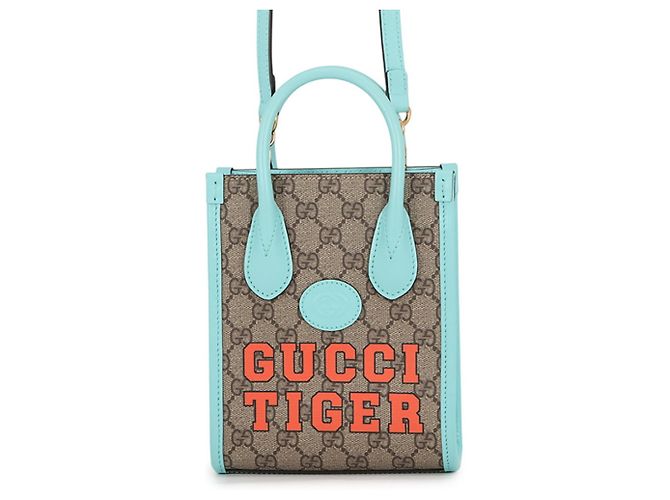 Sac à main Gucci Interlocking G Tiger GG Supreme Beige Orange Bleu clair