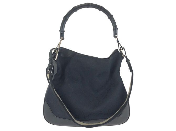 Borsa a mano Gucci Bamboo GG Canvas Leather Nero