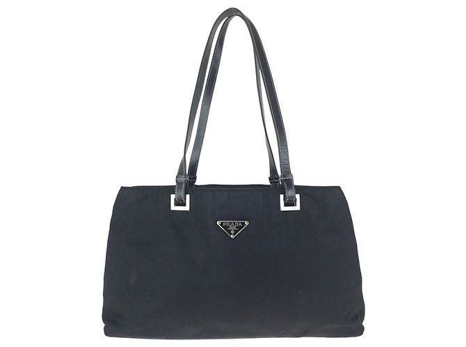 Prada Tessuto Nylon Leather Handbag Black