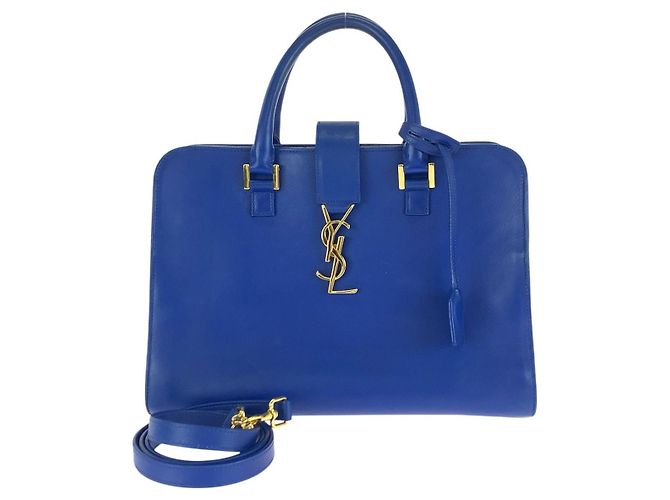Borsa Cabas in Pelle Monogramma Yves Saint Laurent Blu
