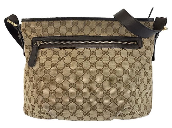 Bolsa Messenger Gucci GG Canvas e Couro Marrom