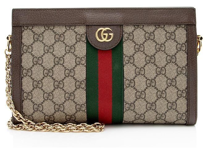 Borsa a tracolla Gucci GG Supreme Ophidia Medium Chain Marrone Beige