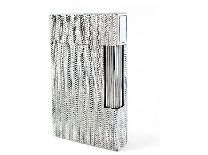 Autre Marque Dupont Herringbone Lighter Smoking Accessory Silvery