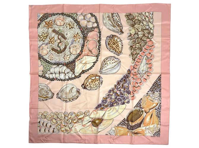 Hermès Sciarpa Carré 90 Hermes Rocaille Seashell Rosa Multicolore