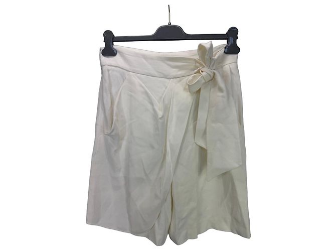 Chloé Short Transpassado em Acetato e Viscose Off-White Branco