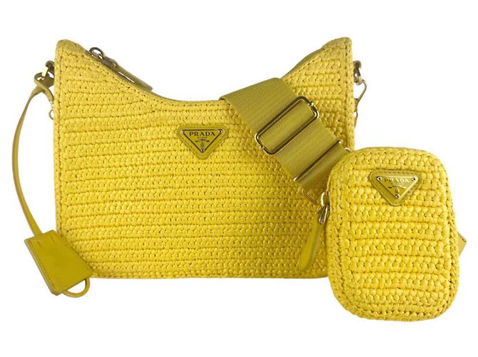 Prada Yellow Raffia Shoulder Bag
