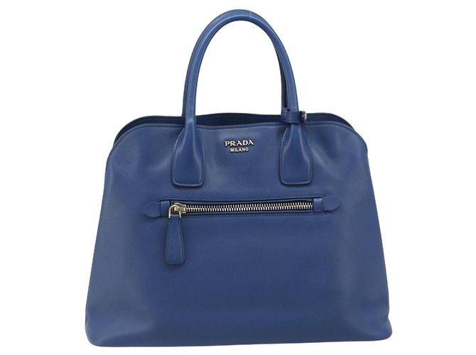 Tote Prada Cuir Promenade Front Zip in pelle Medium Blu
