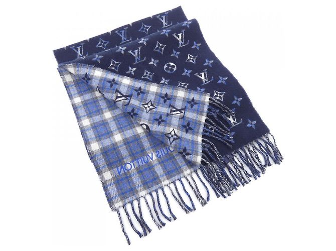 Stola Louis Vuitton Monogram Gradient Tartan Marrone Blu Blu navy