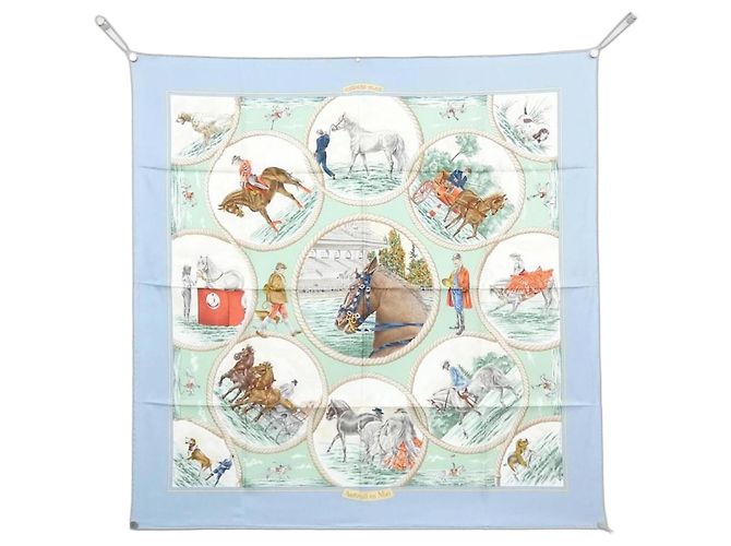 Silk In Hermès Hermes Seidentuch AUTEUIL EN MAI Blau