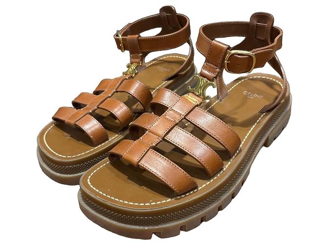 Céline Celine Sandali Gladiator Triomphe Pelle Marrone