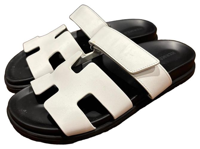 Hermès Sandali Chypre Pelle Bianca 39 Nero Bianco 