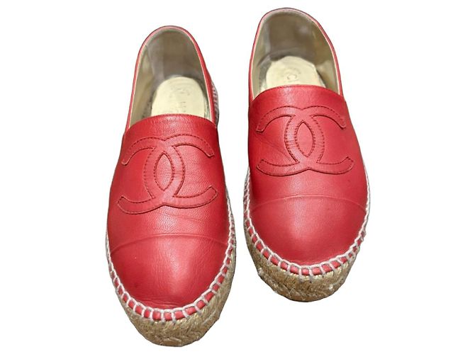 Chanel Red Leather CC Logo Espadrilles