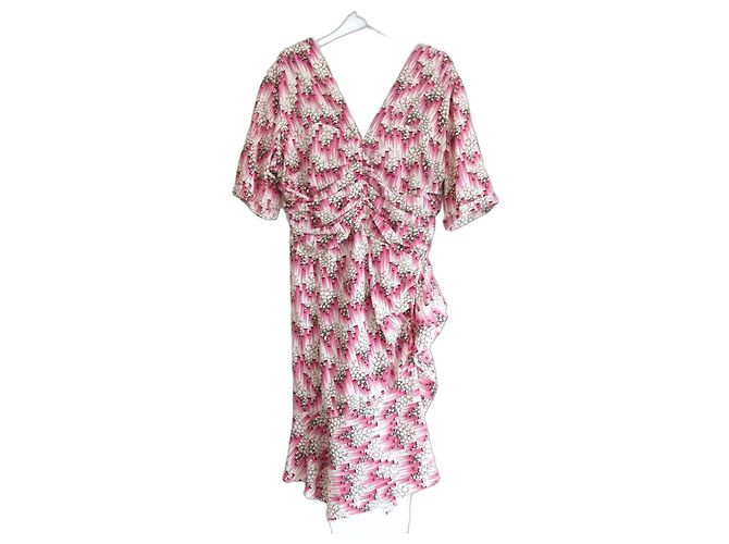 Isabel Marant Vestido Arodie Mistura de Seda Rosa e Branco