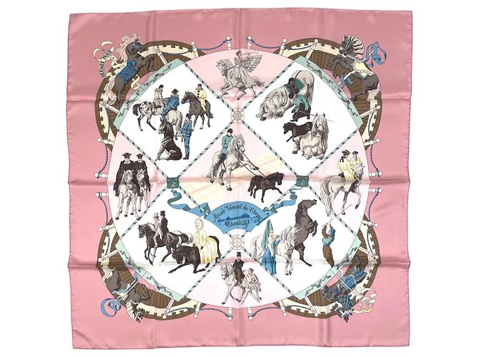 Hermès Sciarpa Hermes Carre 90 Musee Vivant du Cheval Chantilly Rosa Multicolore