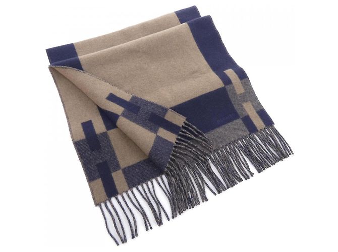 Hermès Sciarpa Hermes H Passant 393870T Marrone Blu navy