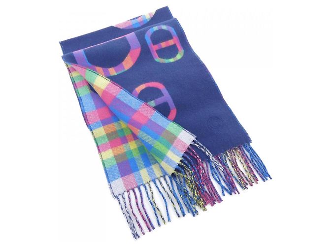 Hermès Hermes Tartan Maillon Cashmere Stole Pink Navy blue