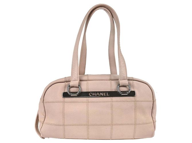 Chanel Bolsa Bowler em couro de vitelo matelassê com costura quadrada Medium Rosa