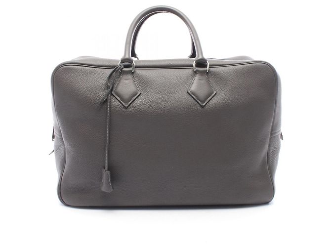 Hermès Borsa Boston Hermes Plume 45 Marrone Damier ebene