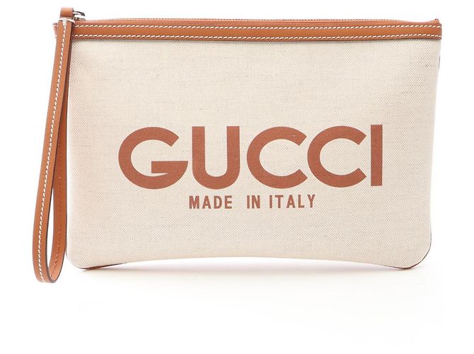 Clutch de lona e couro Gucci