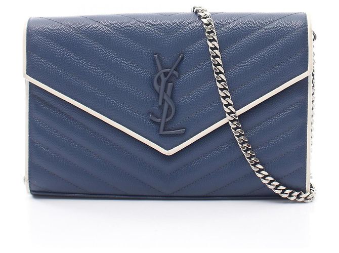 Sac à main Cassandra Classic Yves Saint Laurent Blanc Bleu Marine 