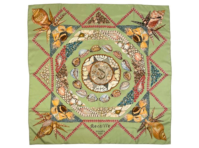Silk In Pañuelo Carré 90 Hermès estampado Rocaille Seashell Multicolor Verde