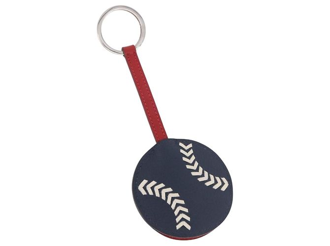 Ring Hermès Portachiavi Baseball HERMES in pelle blu navy e argento Auth bs35720V