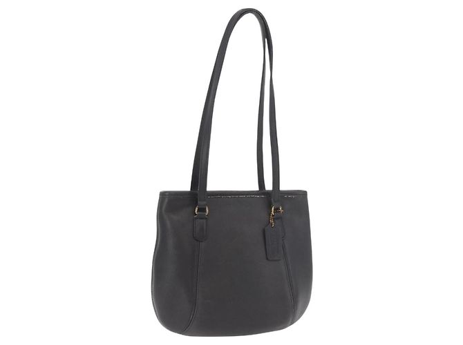 Bolsa Tote Coach em couro preto e dourado Auth 188367