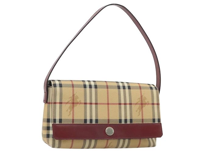 Borsa a tracolla BURBERRY Nova Check PVC Beige Silver Auth yk20589A Argento