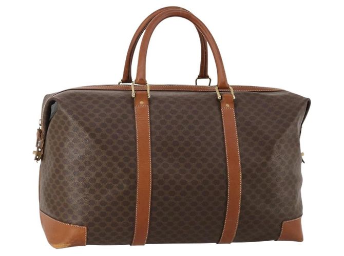 Céline Bolsa Boston CELINE em Canvas Macadam PVC Couro Marrom Ouro Auth 183443 Dourado
